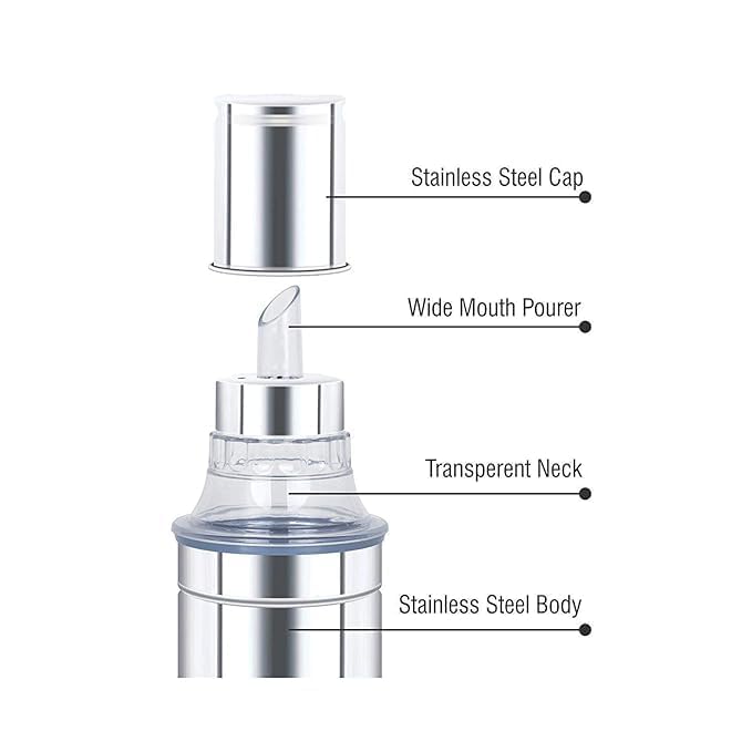 Vipron Stainless Steel Oil Dispenser Bottle 1 Litre (1000ml) – Leakproof Airtight Oil Pourer, Food Grade Kitchen Oil Container for Cooking, Vinegar & Sauce, Silver (Without Handle) - Image 5