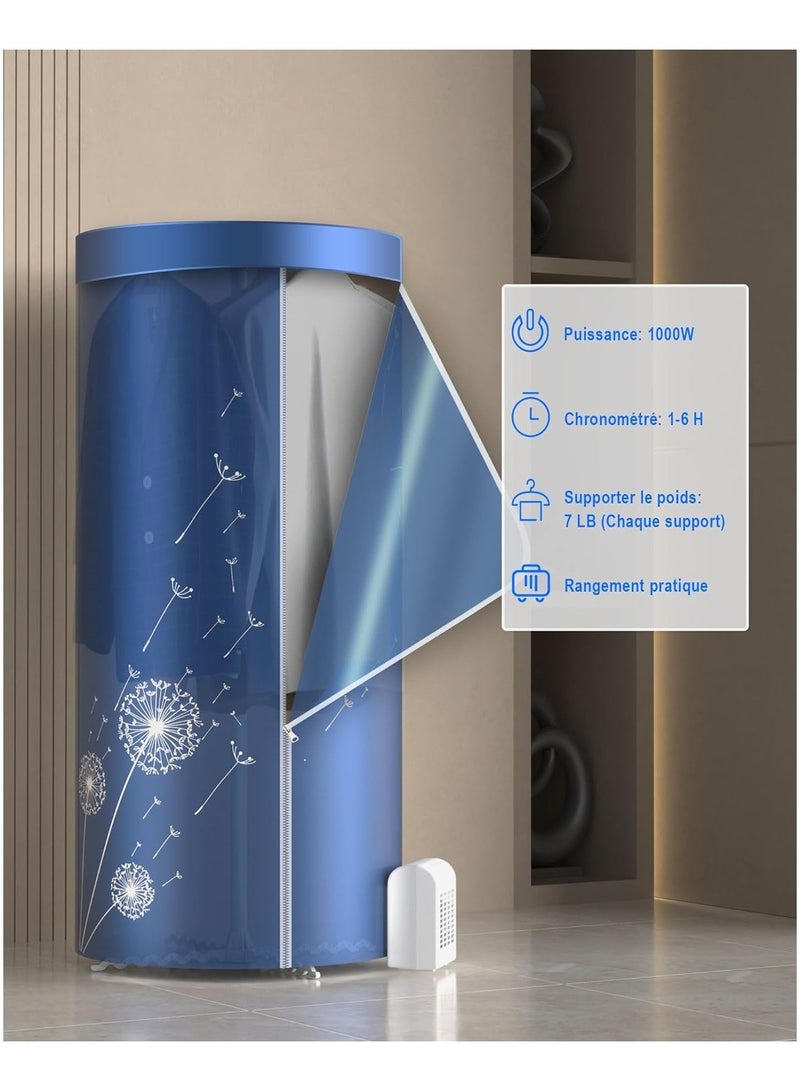 ارواق مجفف ملابس كهربائي، 1000 واط - 1.2 متر، مجفف غسيل للسفر، مؤقت تلقائي رقمي محمول للشقة أو المنزل - Image 3