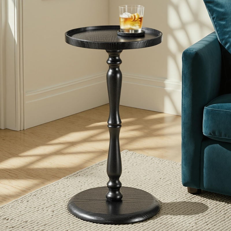Relefree Solid Wood Small Drink Table,Round Side Table with Thickened & Widened Pedestal Base,Martini Table with Waterproof Edge,12.6" Modern Tray Top End Table for Small Spaces,Living Room,Corners - Image 1