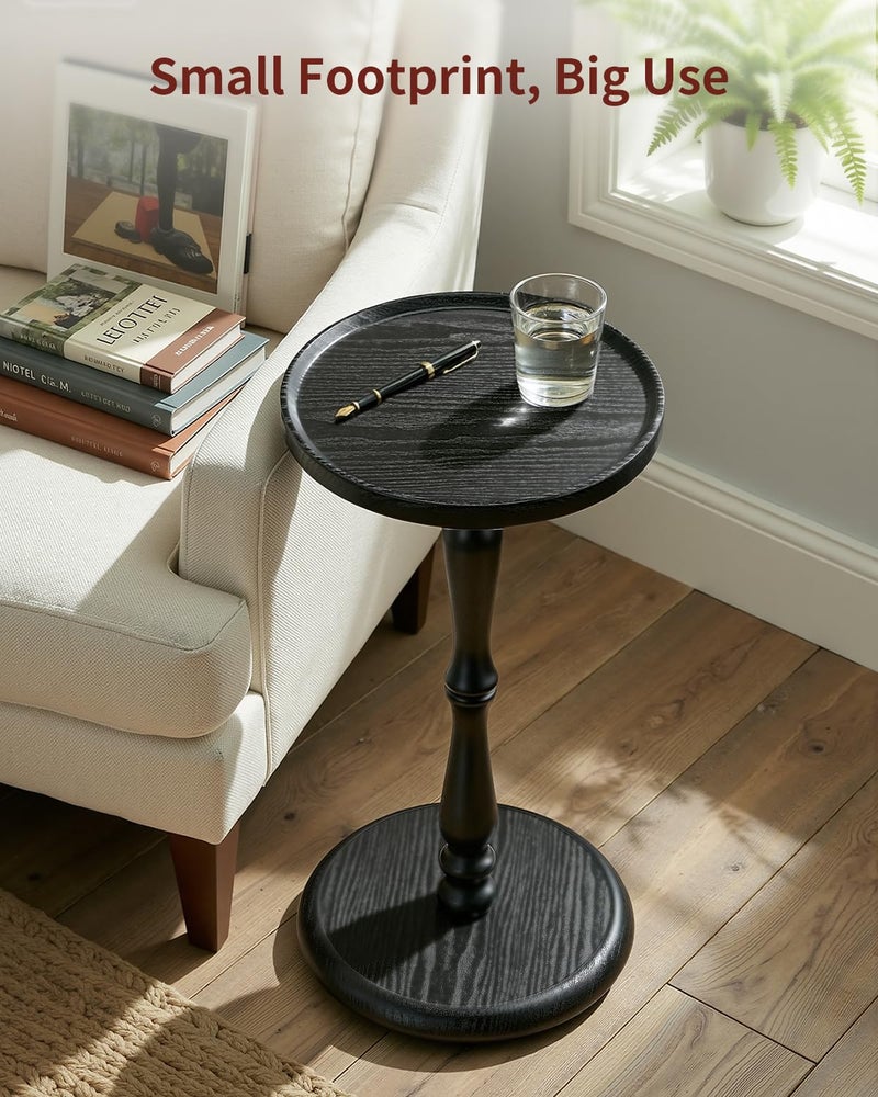 Relefree Solid Wood Small Drink Table,Round Side Table with Thickened & Widened Pedestal Base,Martini Table with Waterproof Edge,12.6" Modern Tray Top End Table for Small Spaces,Living Room,Corners - Image 3