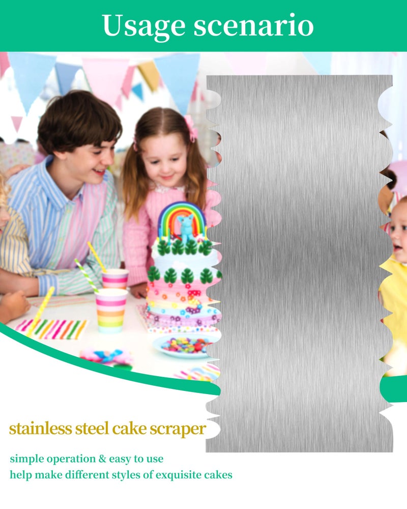 QUJUFIND Cake Scraper Smoother Cake Decorating Supplies Kit 8.6 Inch Metal Bench Scraper for Baking Buttercream Smoother Stainless Steel Frosting Cake Comb Edge Side Jagged Comb for Cream Cake-3 - Image 5
