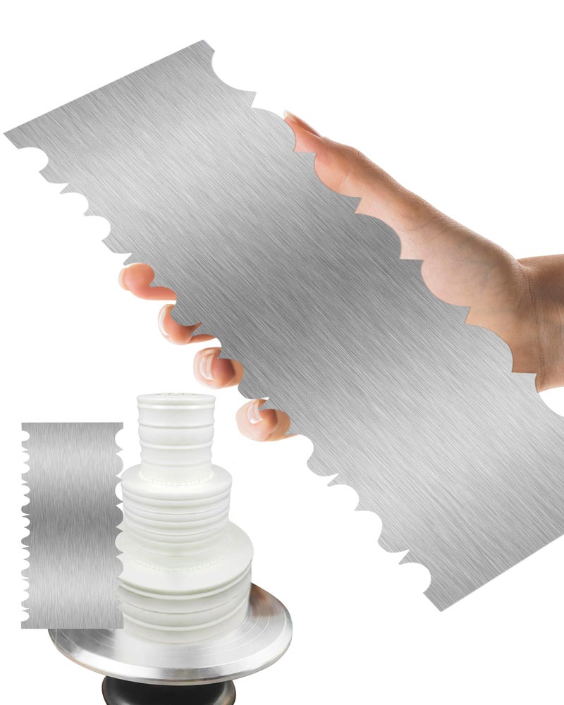 QUJUFIND Cake Scraper Smoother Cake Decorating Supplies Kit 8.6 Inch Metal Bench Scraper for Baking Buttercream Smoother Stainless Steel Frosting Cake Comb Edge Side Jagged Comb for Cream Cake-3 - Image 3