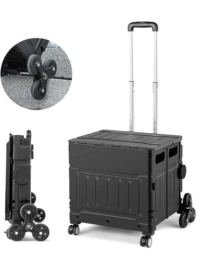 DUNISO Foldable Shopping Cart, Portable Stair Climbing Trolley with 8 Wheels and Safety Cover, Telescopic Handle Trolley Box, Foldable Lightweight Grocery Trolley for Travel Camping Storage/Daily Use for Mom (48*44*45cm)  - Image 1