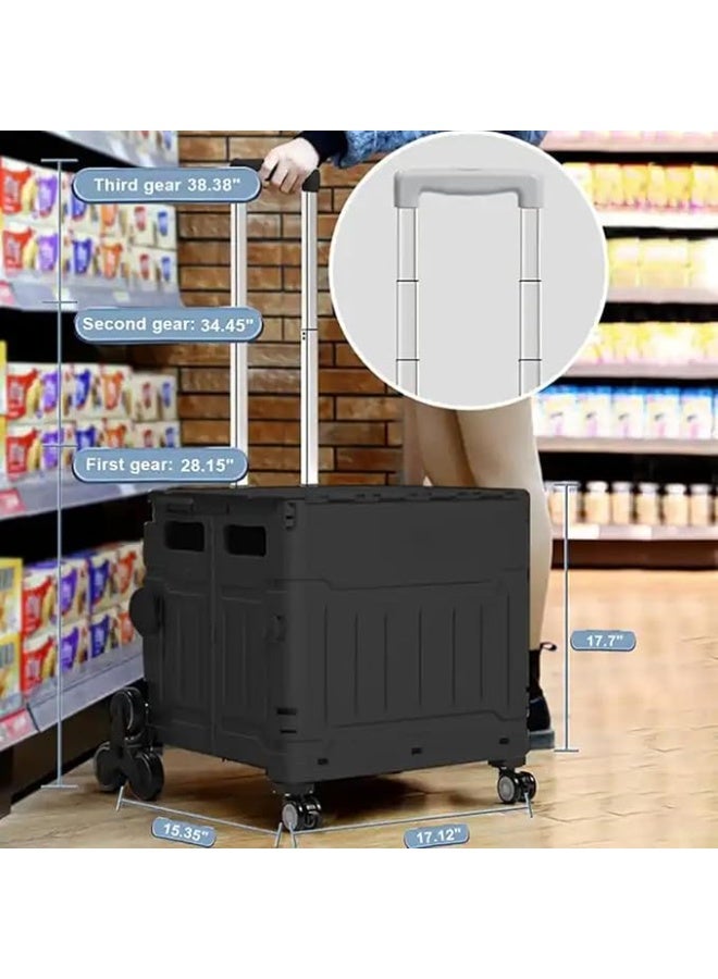 DUNISO Foldable Shopping Cart, Portable Stair Climbing Trolley with 8 Wheels and Safety Cover, Telescopic Handle Trolley Box, Foldable Lightweight Grocery Trolley for Travel Camping Storage/Daily Use for Mom (48*44*45cm)  - Image 3