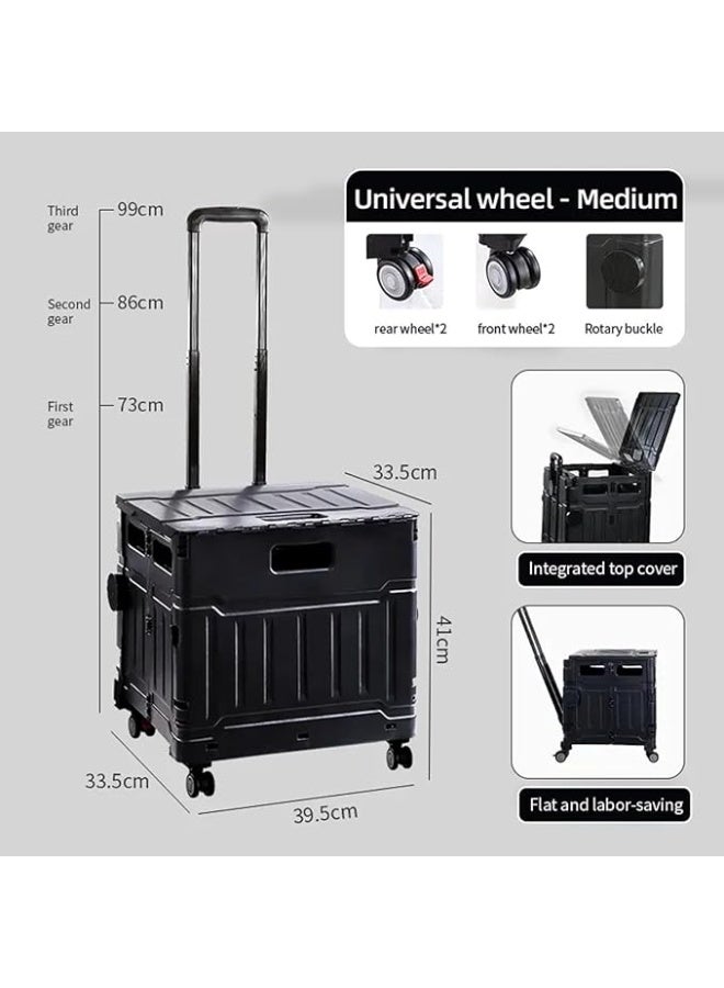 DUNISO Foldable Shopping Cart, Portable Stair Climbing Trolley with 8 Wheels and Safety Cover, Telescopic Handle Trolley Box, Foldable Lightweight Grocery Trolley for Travel Camping Storage/Daily Use for Mom (48*44*45cm)  - Image 2