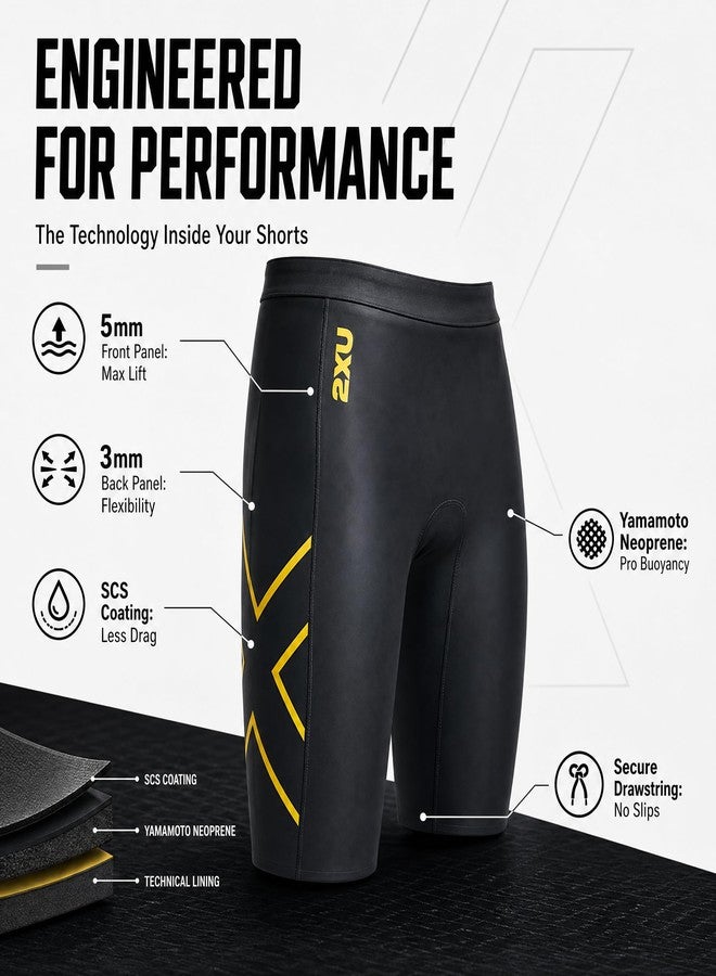 2 اكس يو شورت سباحة 2XU Propel للطفو، شورت سباحة من النيوبرين للتدريب على الترياتلون، طلاء SCS، خصر برباط - أسود - مقاس صغير جدًا - Image 3