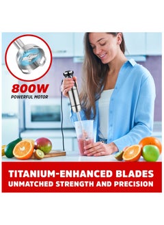 EnvoMart EnvoMart 800W 4-in-1 Hand Blender Set - 2-Speed Stick Mixer with Titanium Plated Stainless Steel Blade, 600ml Mixing Beaker and 860ml Food Chopper, and Whisk Attachment - Kitchen Mixer for Blending  - Image 3