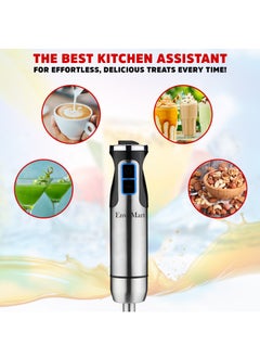 EnvoMart EnvoMart 800W 4-in-1 Hand Blender Set - 2-Speed Stick Mixer with Titanium Plated Stainless Steel Blade, 600ml Mixing Beaker and 860ml Food Chopper, and Whisk Attachment - Kitchen Mixer for Blending  - Image 2