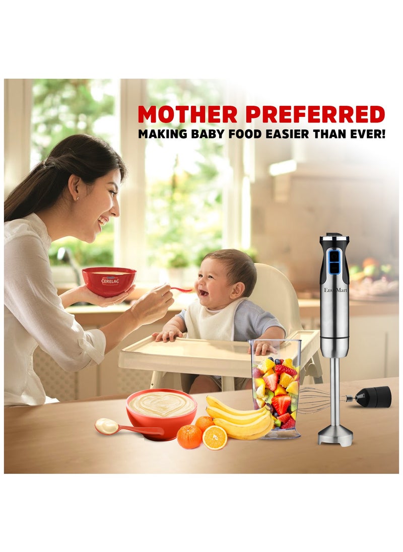 EnvoMart EnvoMart 800W 4-in-1 Hand Blender Set - 2-Speed Stick Mixer with Titanium Plated Stainless Steel Blade, 600ml Mixing Beaker and 860ml Food Chopper, and Whisk Attachment - Kitchen Mixer for Blending  - Image 5