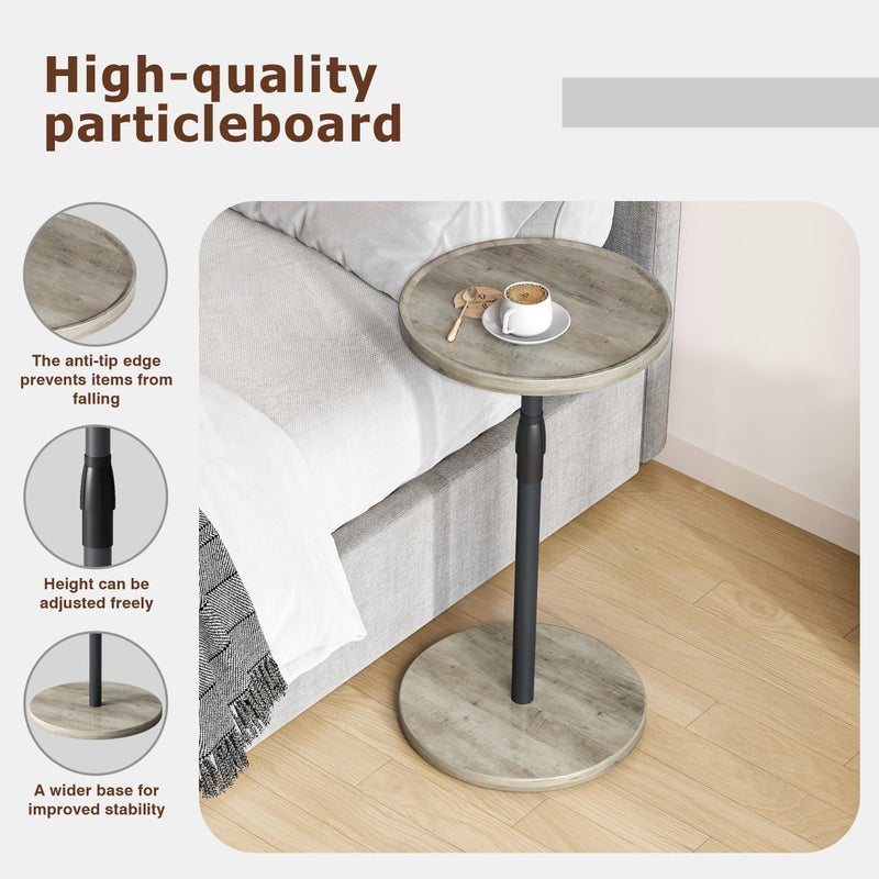 IRCPEN Adjustable End Table, Small Round Side Table, Drink Table for Small Spaces, Pedestal Nightstand for Living Room, Bedroom, Sofa Couch, Oak ET-010QK - Image 5