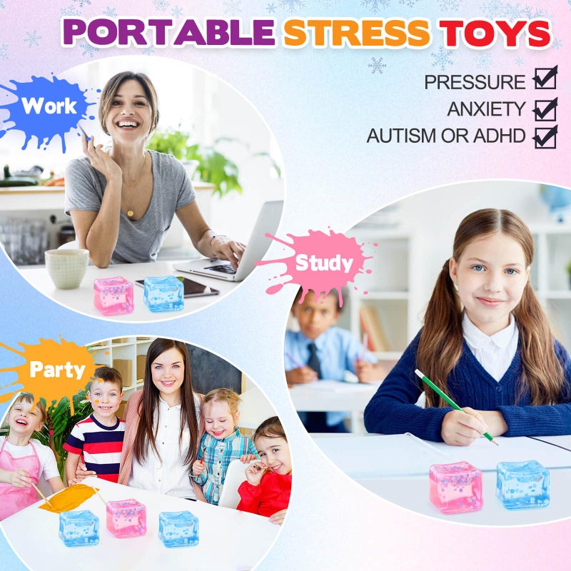Chridark Ice Cube Fidget Toy for All Ages: 2 Pack Sensory Squishy Fidget Toys, Square Stress Balls, Classroom Prizes, Anxiety Relief Stress Cube Gift for Kids Teens Adults - Image 5
