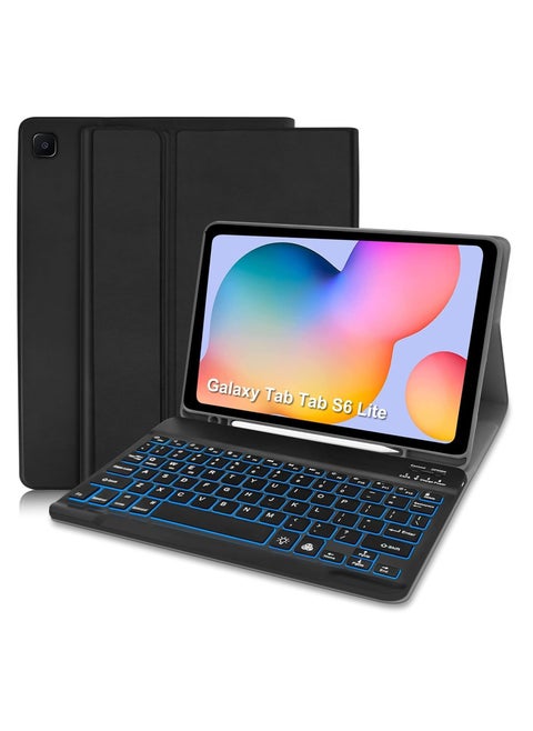 Samsung S6 Lite Tablet Case with Keyboard & Built-in S Pen Holder | Slim Smart Case for Samsung Galaxy Tab S6 Lite 10.4 (2024/2022/2020) | Bluetooth Keyboard for SM-P620/P625/P615/P619, Black
