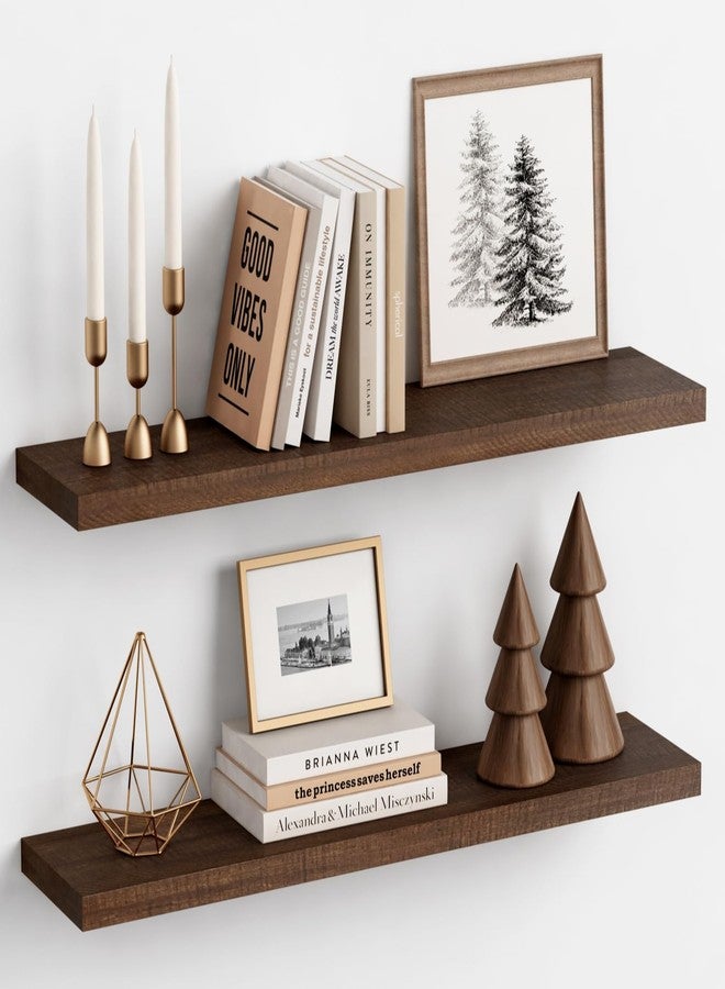 Harwaya 36 Inch Floating Shelves for Wall Set of 2, Large Long Wall Shelves for Living Room Decor, Walnut Brown Wooden Hanging Shelves for Bedroom Kitchen Bathroom Office Books Pictures (Dark Wood) - Image 1