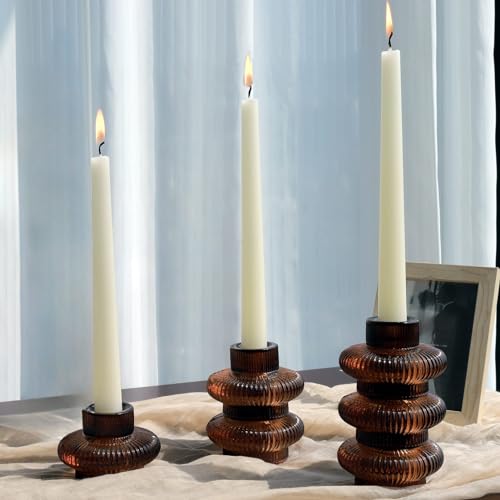 VOHO Brown Candlestick Holders Set of 6, Old Fashioned Candle Sticks Holder Decor for Daily Room/Halloween/Thanksgiving Party, Double Side Taper Candle Holders for Candlesticks/Tealight Candles(Brown) - Image 4