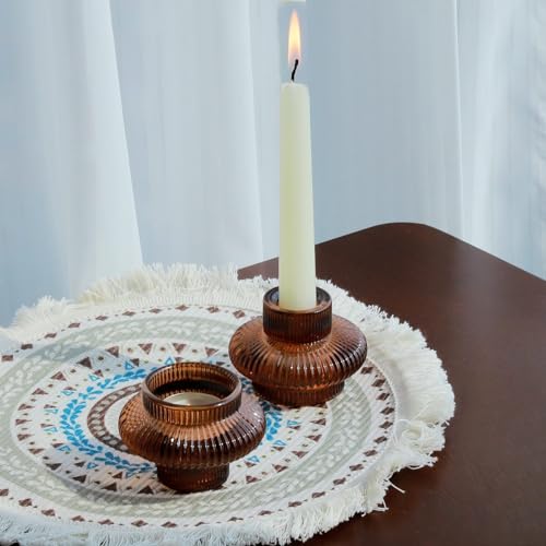 VOHO Brown Candlestick Holders Set of 6, Old Fashioned Candle Sticks Holder Decor for Daily Room/Halloween/Thanksgiving Party, Double Side Taper Candle Holders for Candlesticks/Tealight Candles(Brown) - Image 5