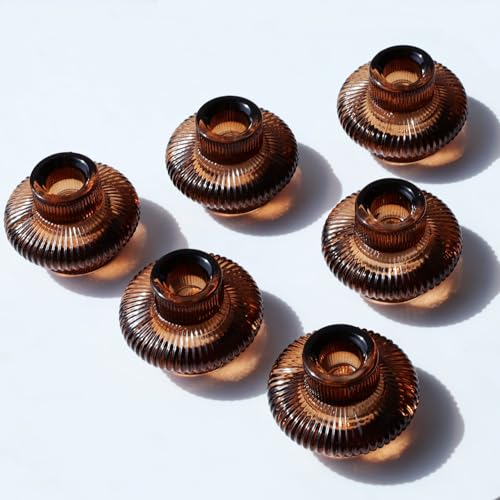 VOHO Brown Candlestick Holders Set of 6, Old Fashioned Candle Sticks Holder Decor for Daily Room/Halloween/Thanksgiving Party, Double Side Taper Candle Holders for Candlesticks/Tealight Candles(Brown) - Image 1