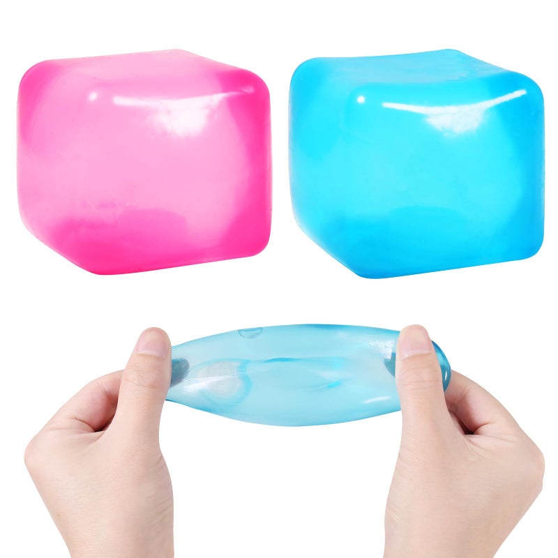 JIACAI 2pack Stress Cube Squishy Stress Balls for Kids Ice Cubes Squishy for Adults Fidget Toy for Your Best Mellow and Chill Square Shape with Filling in Pink Blue for All Age 2pcs - Image 3