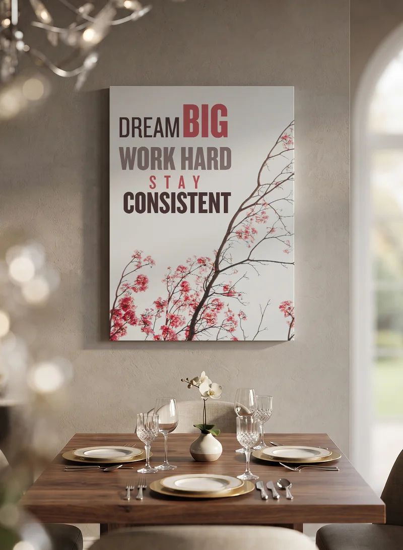 Lowha Canvas Wall Art Stretched Over Wooden Frame Featuring the Motivational Phrase Dream Big Work Hard