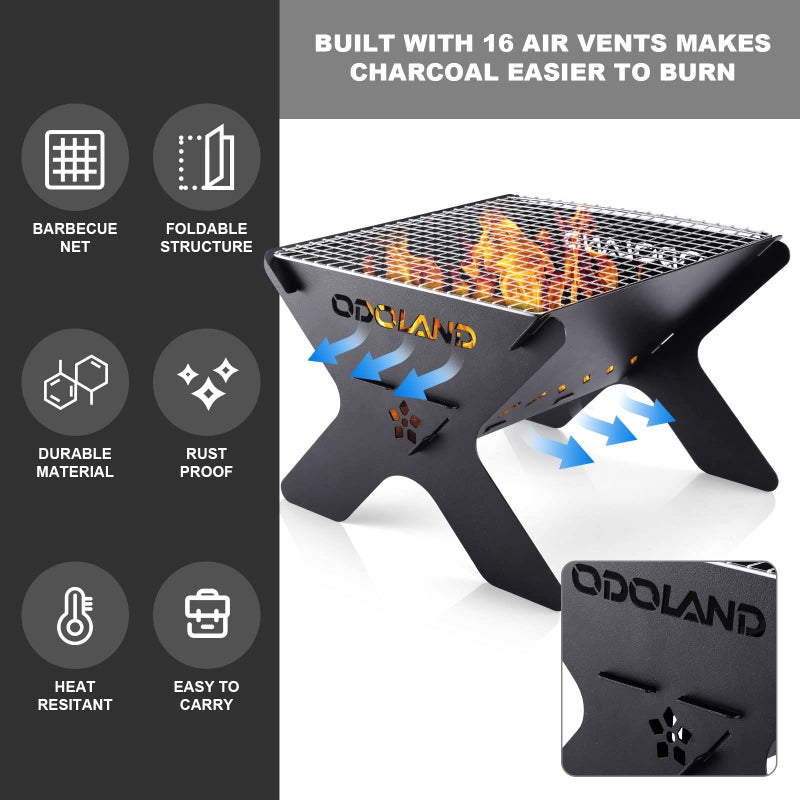 Odoland Camping Campfire Grill, Portable Folding Charcoal Grills, Backpacking BBQ Grill, Heavy Duty Firepit with Carry Bag for Outdoor Cooking, Bonfire, Patio, Backyard - Image 5