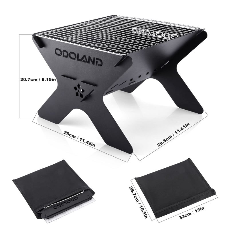 Odoland Camping Campfire Grill, Portable Folding Charcoal Grills, Backpacking BBQ Grill, Heavy Duty Firepit with Carry Bag for Outdoor Cooking, Bonfire, Patio, Backyard - Image 3