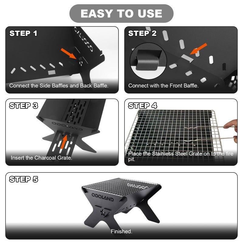 Odoland Camping Campfire Grill, Portable Folding Charcoal Grills, Backpacking BBQ Grill, Heavy Duty Firepit with Carry Bag for Outdoor Cooking, Bonfire, Patio, Backyard - Image 4