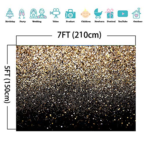 SJOLOON Black and Gold Backdrop Gold Spots Backdrop Vinyl Photography Backdrop Vintage Background for Family Birthday Party Newborn Studio Props 11547(7x5FT) - Image 2