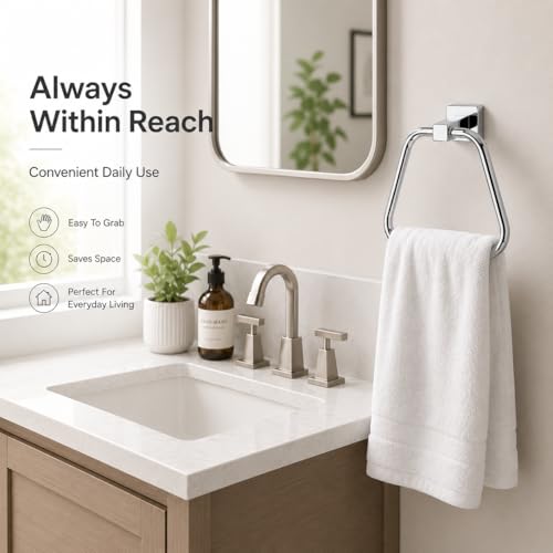 bluebyrne Chrome Towel Ring for Bathroom Kitchen Bath Towel Holder Hangers Wall Mount Heavy Duty Stainless Steel - Image 3
