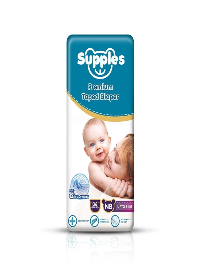 Supples Amazon Brand - Supples Premium Newborn Taped Diapers | Derma Tested, Extra Soft, High Absorbency with Wetness Indicator & Umbilical Cut Design, 12 Hrs Absorption | NB/XS | Up to 5 kg | 36 Count - Image 1