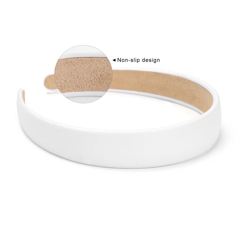 WantGor 1 Inch PU Leather Headband, Wide Padded Hairband Fashion Hair Bands Cute Womens Headbands Holiday DIY Hair Accessories (White) - Image 4
