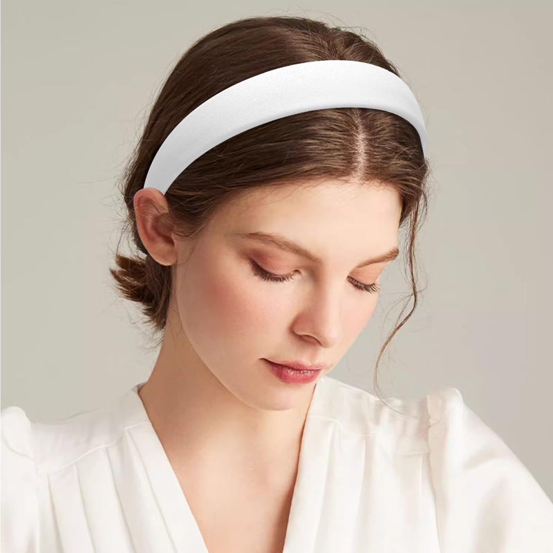 WantGor 1 Inch PU Leather Headband, Wide Padded Hairband Fashion Hair Bands Cute Womens Headbands Holiday DIY Hair Accessories (White) - Image 5