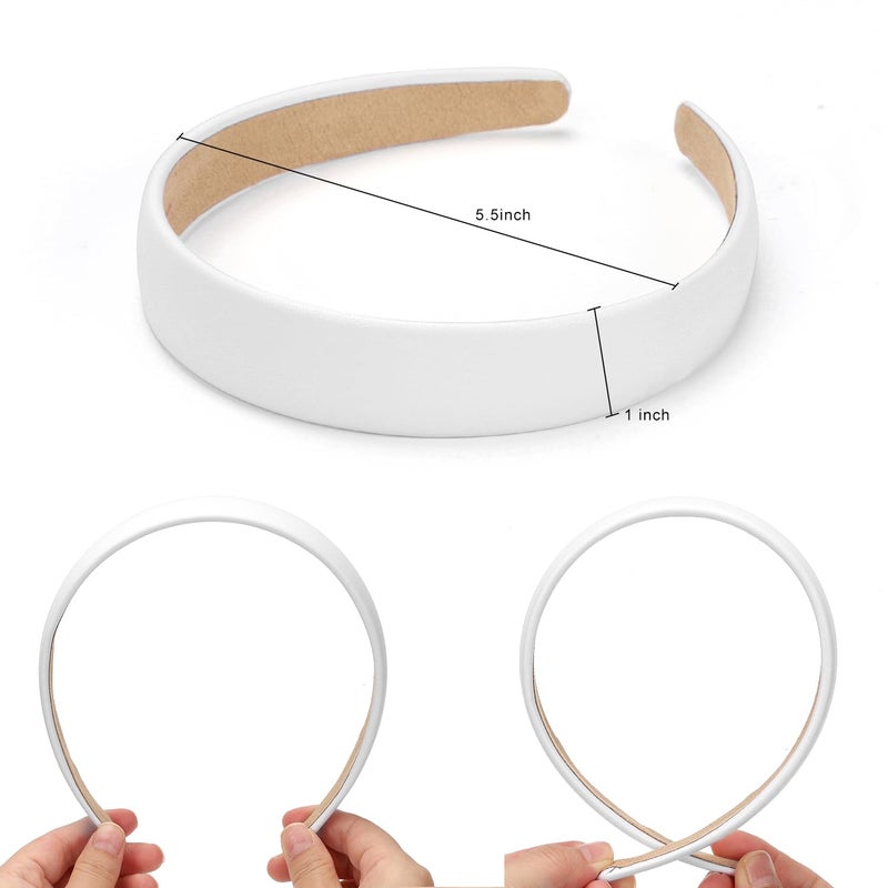 WantGor 1 Inch PU Leather Headband, Wide Padded Hairband Fashion Hair Bands Cute Womens Headbands Holiday DIY Hair Accessories (White) - Image 3