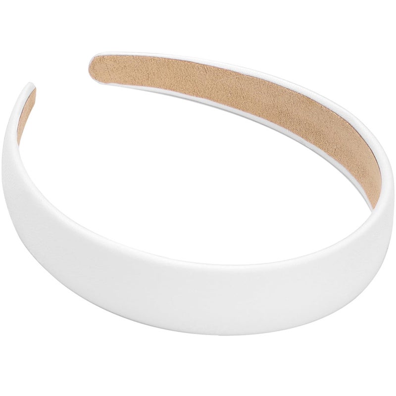 WantGor 1 Inch PU Leather Headband, Wide Padded Hairband Fashion Hair Bands Cute Womens Headbands Holiday DIY Hair Accessories (White) - Image 1