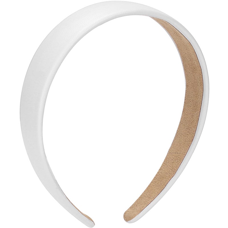 WantGor 1 Inch PU Leather Headband, Wide Padded Hairband Fashion Hair Bands Cute Womens Headbands Holiday DIY Hair Accessories (White) - Image 2