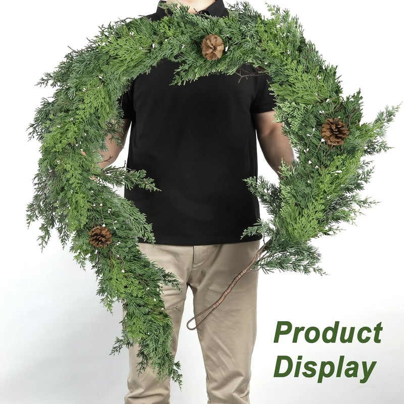 Artgar 6 Ft Christmas Cedar Garland - Realistic Greenery Cypress Garland with Pinecone - Artificial Real Touch Pine Garlands for Outdoor Home Dining Table Mantel Stair Porch Winter Xmas Decor - Image 2