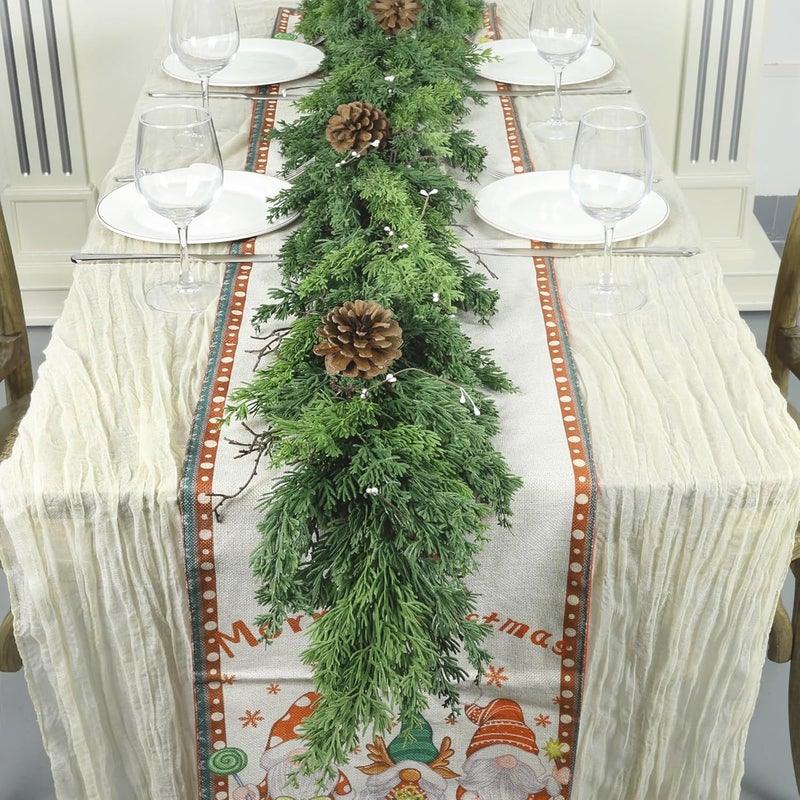 Artgar 6 Ft Christmas Cedar Garland - Realistic Greenery Cypress Garland with Pinecone - Artificial Real Touch Pine Garlands for Outdoor Home Dining Table Mantel Stair Porch Winter Xmas Decor - Image 1