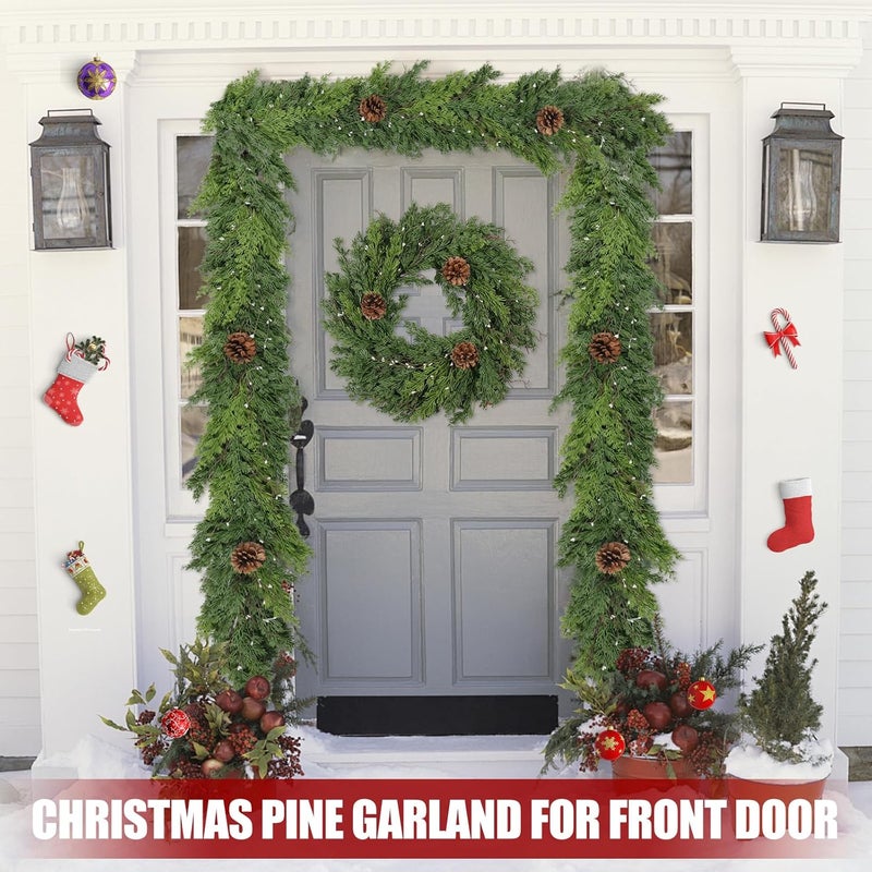 Artgar 6 Ft Christmas Cedar Garland - Realistic Greenery Cypress Garland with Pinecone - Artificial Real Touch Pine Garlands for Outdoor Home Dining Table Mantel Stair Porch Winter Xmas Decor - Image 5