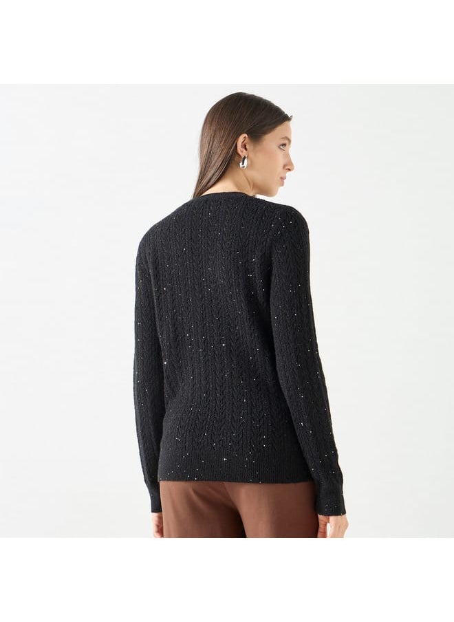 Iconic Iconic Textured Sweater with Round Neck and Long Sleeves  - Image 3
