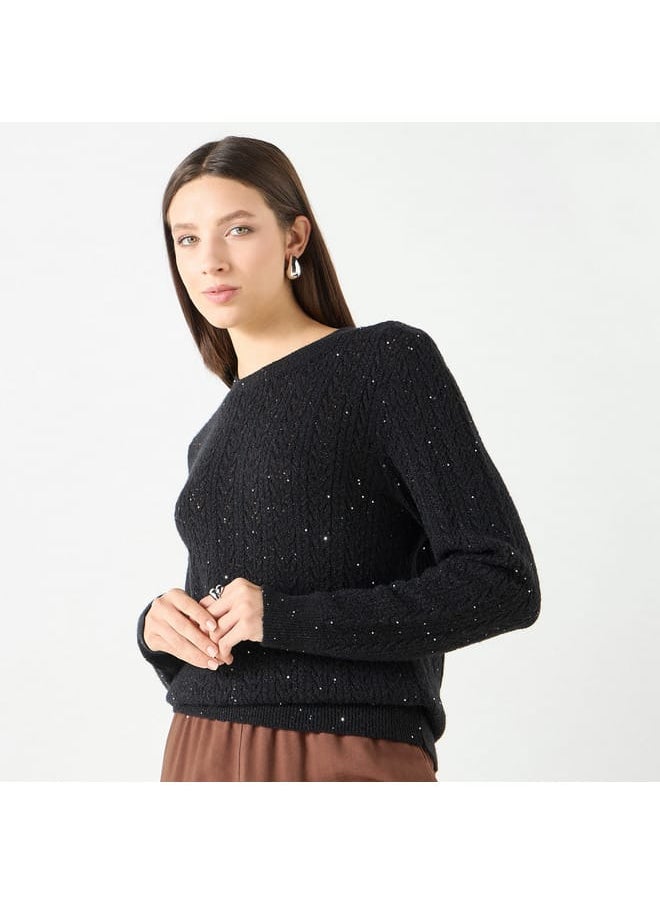 Iconic Iconic Textured Sweater with Round Neck and Long Sleeves  - Image 1