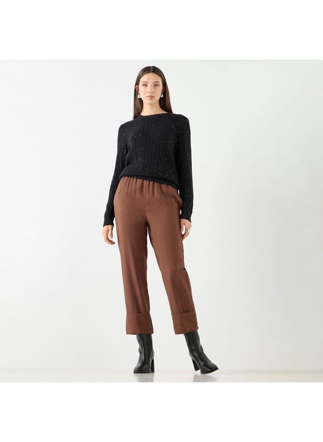 Iconic Iconic Textured Sweater with Round Neck and Long Sleeves  - Image 2