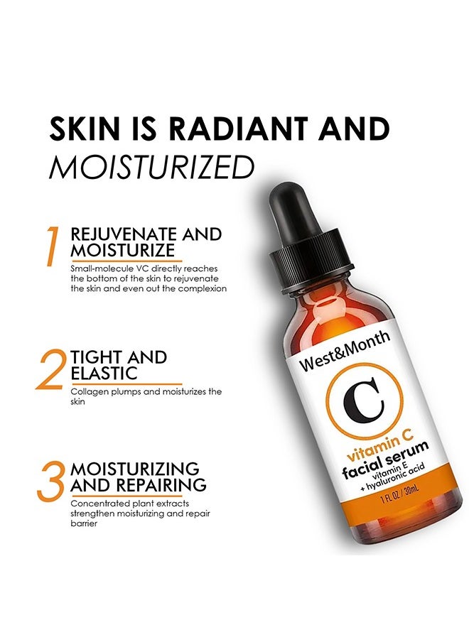 West&Month - Vitamin C Fcaial Serum - Brightening Skin Corrector for Face with Vitamin E and Hyaluronic Acid Boost Skin Collagen Hydrate and Plump Skin Anti Aging and Wrinkle Facial Serum 30ml - Image 1