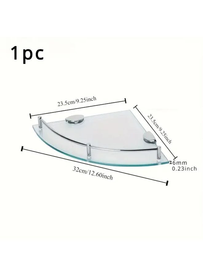 Single Layer Glass Corner Shelf Stainless Steel Wall Mounted Bathroom Storage Rack - Image 1