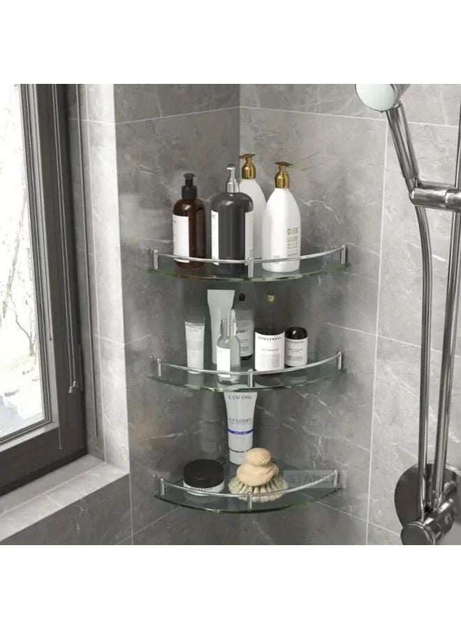 Single Layer Glass Corner Shelf Stainless Steel Wall Mounted Bathroom Storage Rack - Image 4