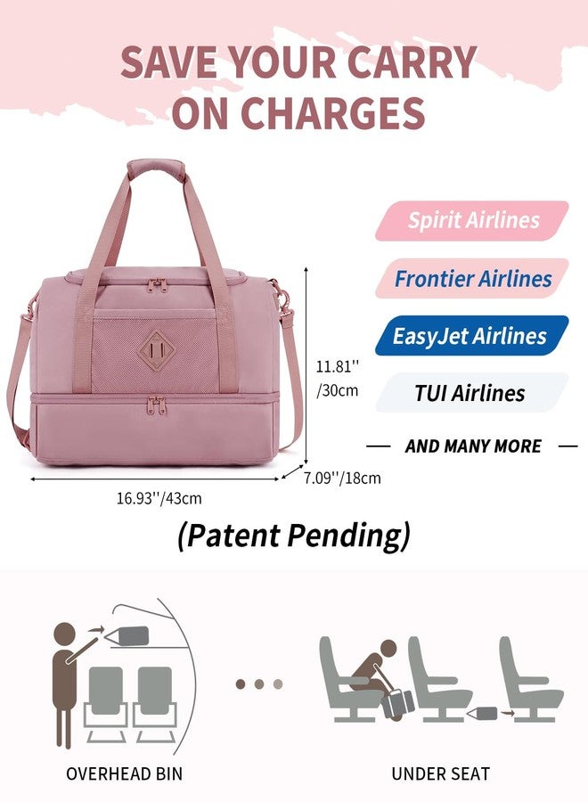 WANDF Travel Duffel Bag with Wet Pocket & Shoe Compartment, Personal Item Bag with USB Charging Port, Gym Weekender Overnight for Women, Pink, Compact Travel Bag With Ventilated Shoe Compartment and Wet - Image 2