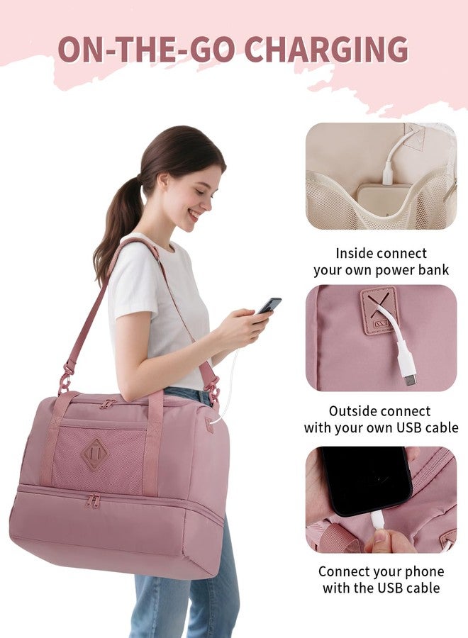 WANDF Travel Duffel Bag with Wet Pocket & Shoe Compartment, Personal Item Bag with USB Charging Port, Gym Weekender Overnight for Women, Pink, Compact Travel Bag With Ventilated Shoe Compartment and Wet - Image 5