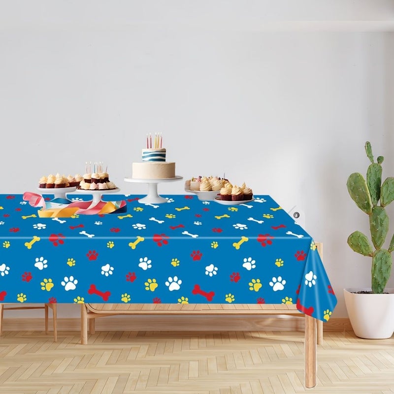 Halloween Christmas Dog Paw Print Plastic Tablecloth 108x54 Inches Festive Disposable Red Blue Decorations - Image 4