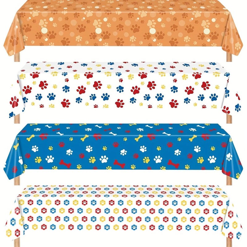 Halloween Christmas Dog Paw Print Plastic Tablecloth 108x54 Inches Festive Disposable Red Blue Decorations - Image 1