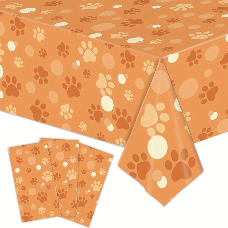 Halloween Christmas Dog Paw Print Plastic Tablecloth 108x54 Inches Festive Disposable Red Blue Decorations - Image 2
