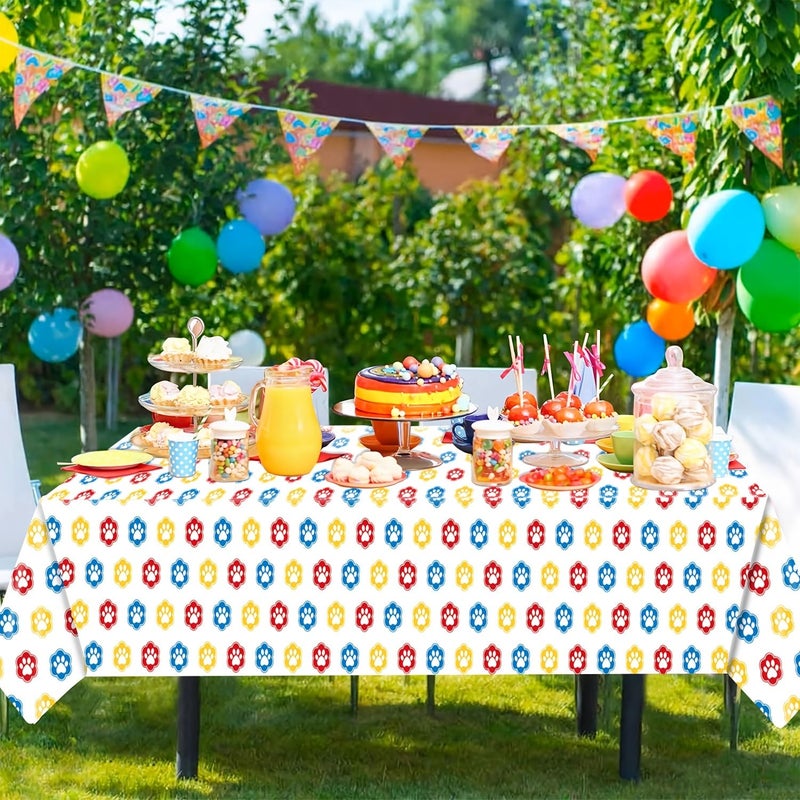Halloween Christmas Dog Paw Print Plastic Tablecloth 108x54 Inches Festive Disposable Red Blue Decorations - Image 5