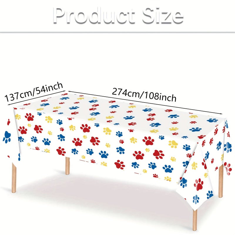 Halloween Christmas Dog Paw Print Plastic Tablecloth 108x54 Inches Festive Disposable Red Blue Decorations - Image 3