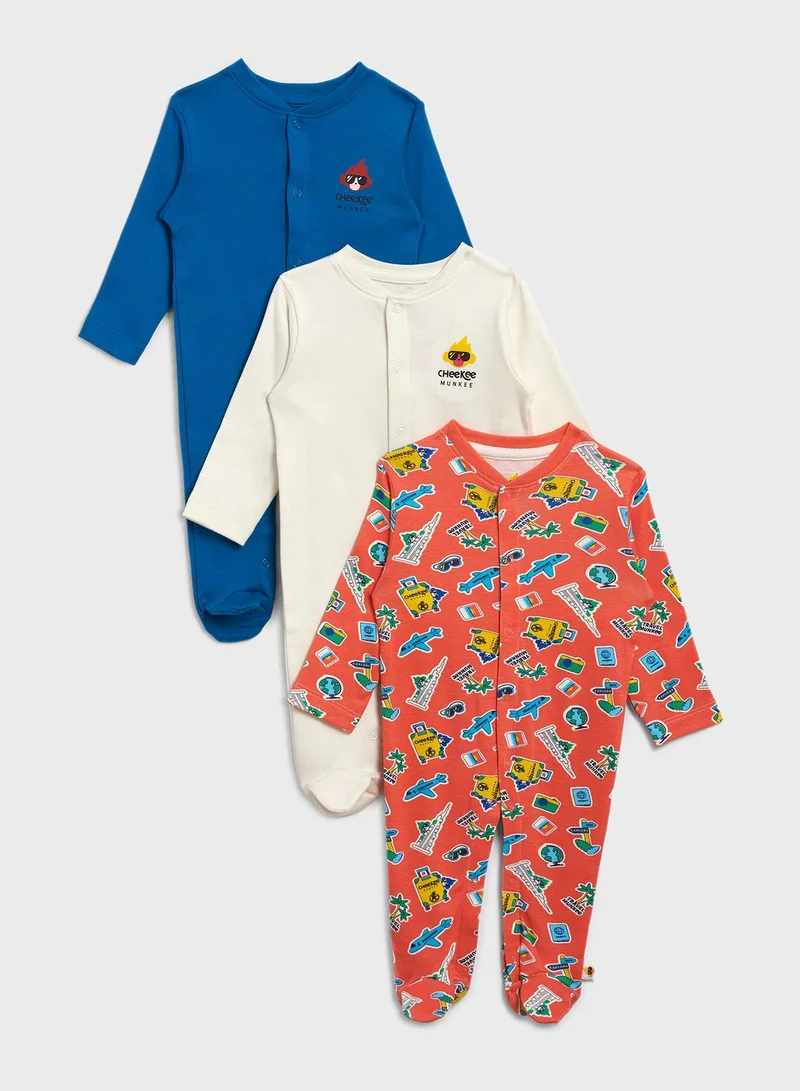 Cheekee Munkee Kids 3 Pack Essential Onesies